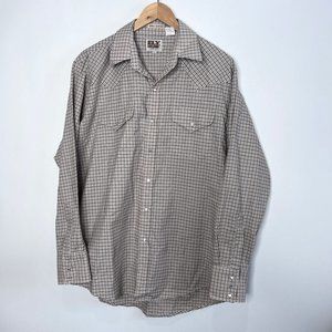 Ely Cattleman Button Up Plaid Western Long Sleeve Tan Wrinkle Resistant Men's L